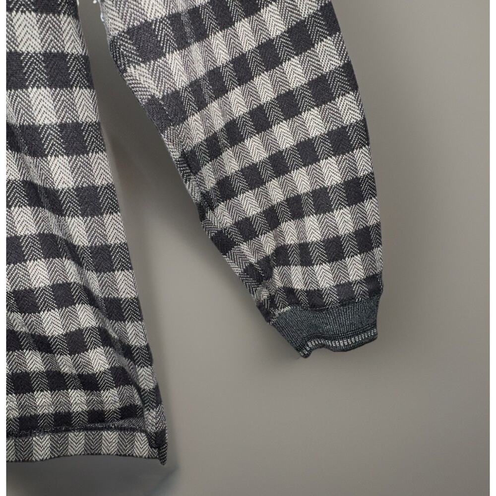Knightsbridge Black Gray Plaid Knit Longsleeve Polo Shirt Mens M Contrast Trim - Picture 10 of 10